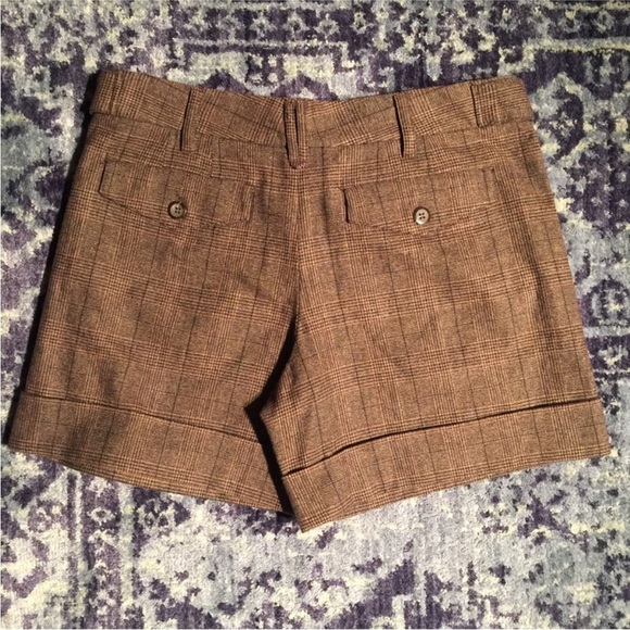 Vince Wool Cuff Shorts in Chocolate Brown Plaid - Picture 3 of 4
